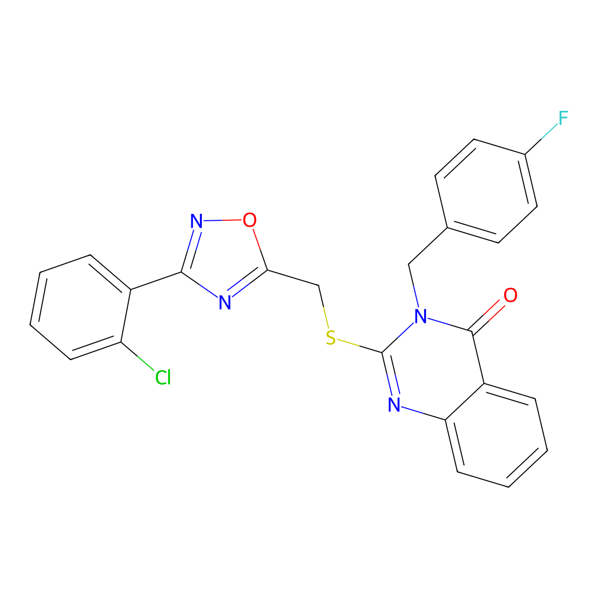 2-(((3-(2-chlorophenyl)-1,2,4-oxadiazol-5-yl)methyl)thio)-3-(4-fluorobenzyl)quinazolin-4(3H)-one molecular structure, CAS 2034460-99-4