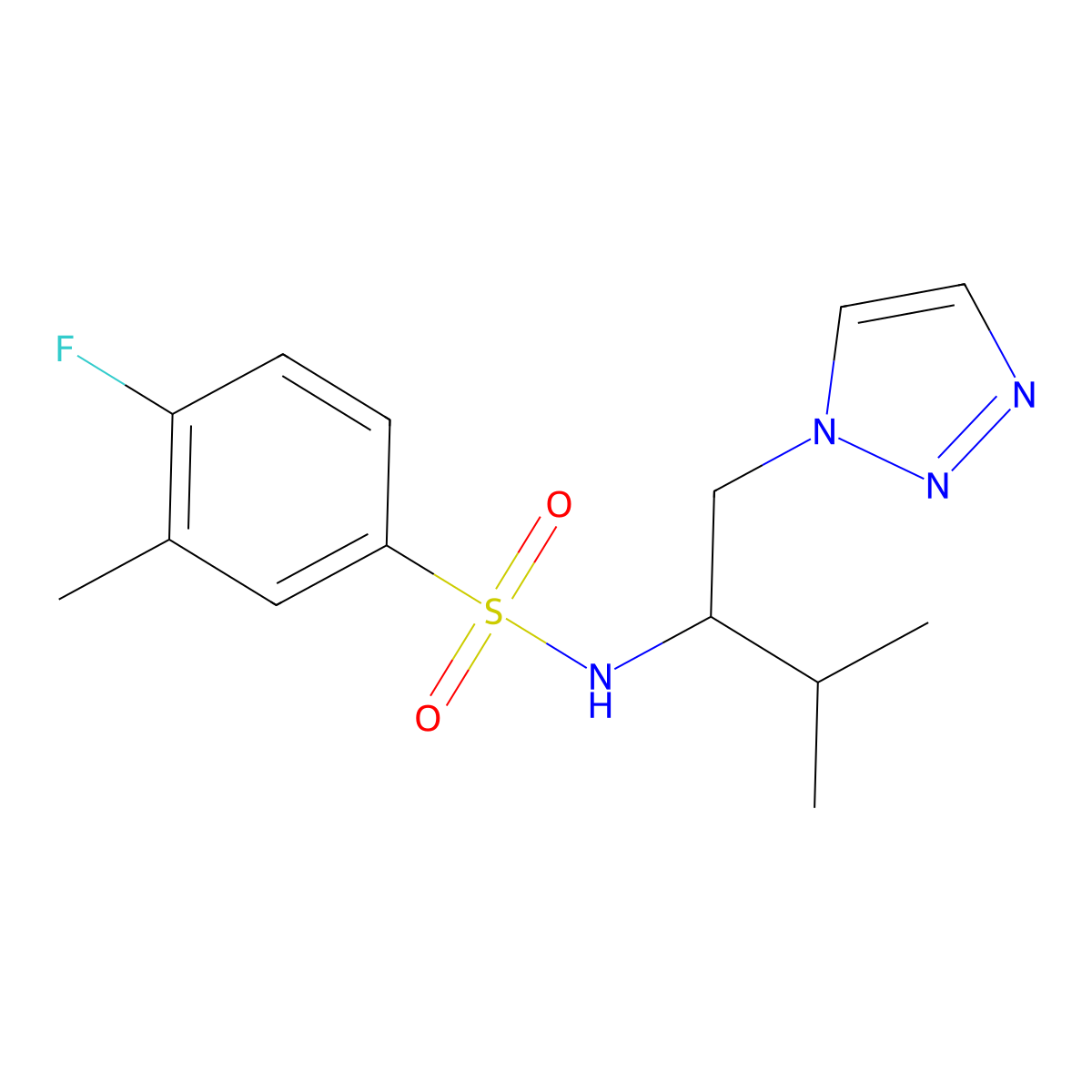4-fluoro-3-methyl-N-(3-methyl-1-(1H-1,2,3-triazol-1-yl)butan-2-yl)benzenesulfonamide molecular structure, CAS 2034461-06-6