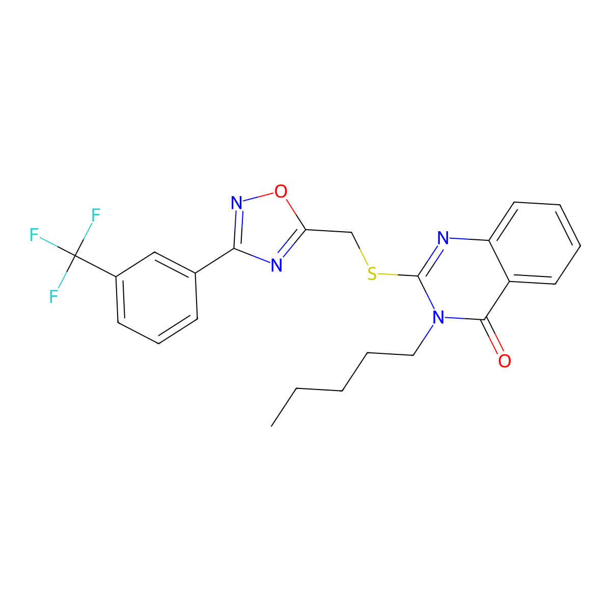 3-pentyl-2-(((3-(3-(trifluoromethyl)phenyl)-1,2,4-oxadiazol-5-yl)methyl)thio)quinazolin-4(3H)-one molecular structure, CAS 2034461-08-8