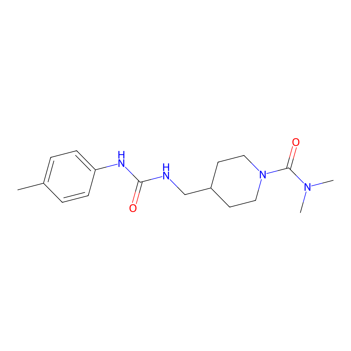 N,N-dimethyl-4-((3-(p-tolyl)ureido)methyl)piperidine-1-carboxamide molecular structure, CAS 2034461-15-7