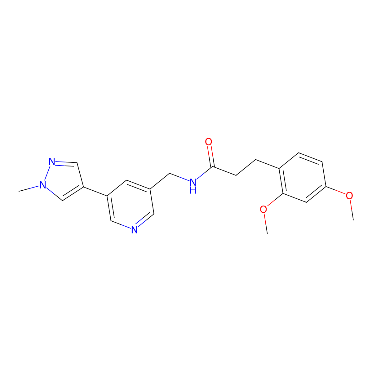 3-(2,4-dimethoxyphenyl)-N-{[5-(1-methyl-1H-pyrazol-4-yl)pyridin-3-yl]methyl}propanamide molecular structure, CAS 2034461-17-9