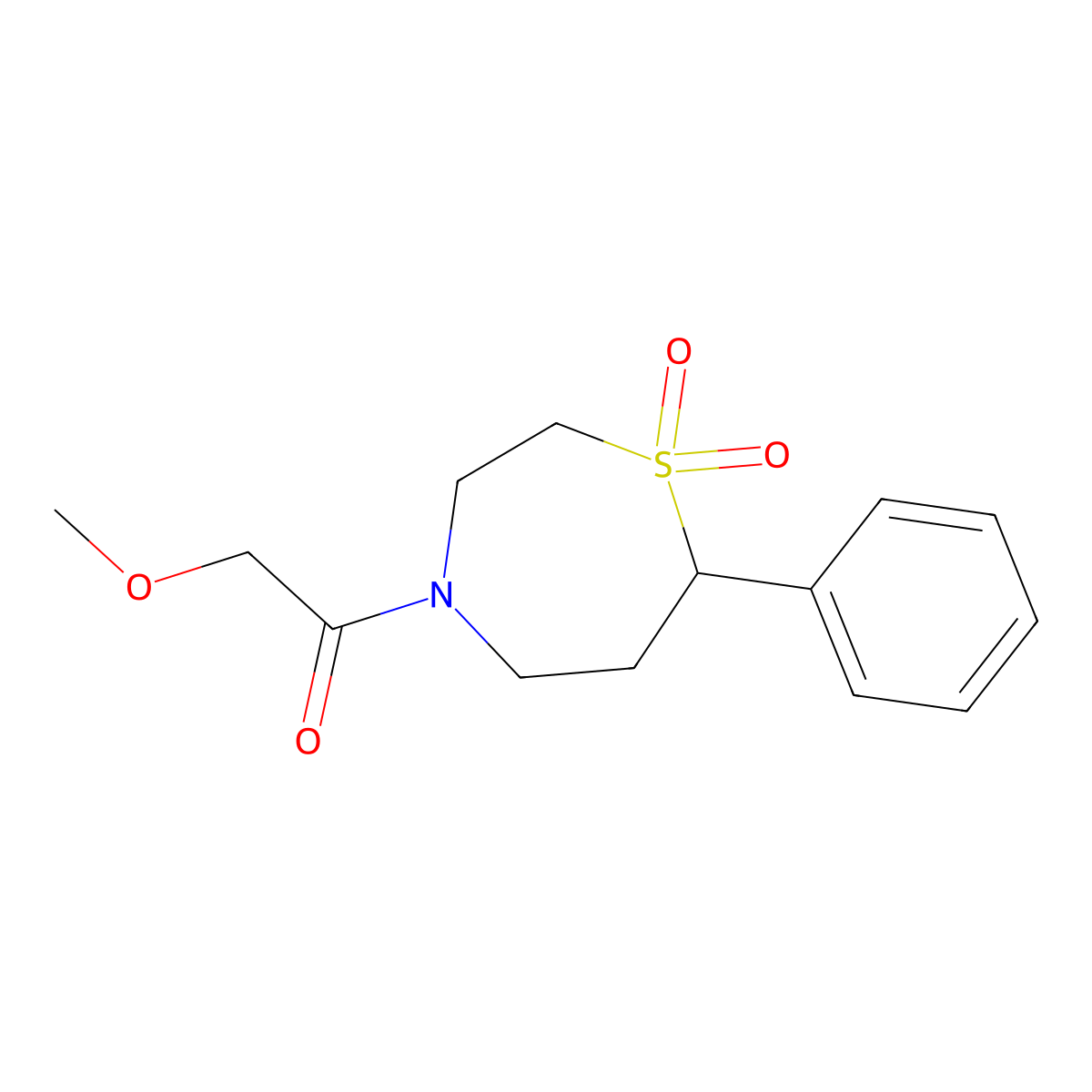 1-(1,1-Dioxido-7-phenyl-1,4-thiazepan-4-yl)-2-methoxyethanone molecular structure, CAS 2034461-22-6