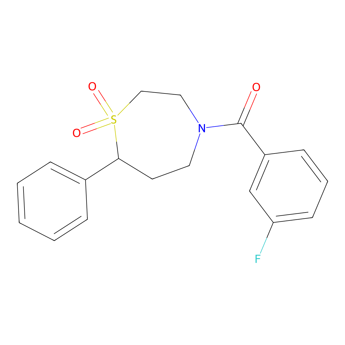 4-(3-Fluorobenzoyl)-7-phenyl-1lambda6,4-thiazepane-1,1-dione molecular structure, CAS 2034461-25-9