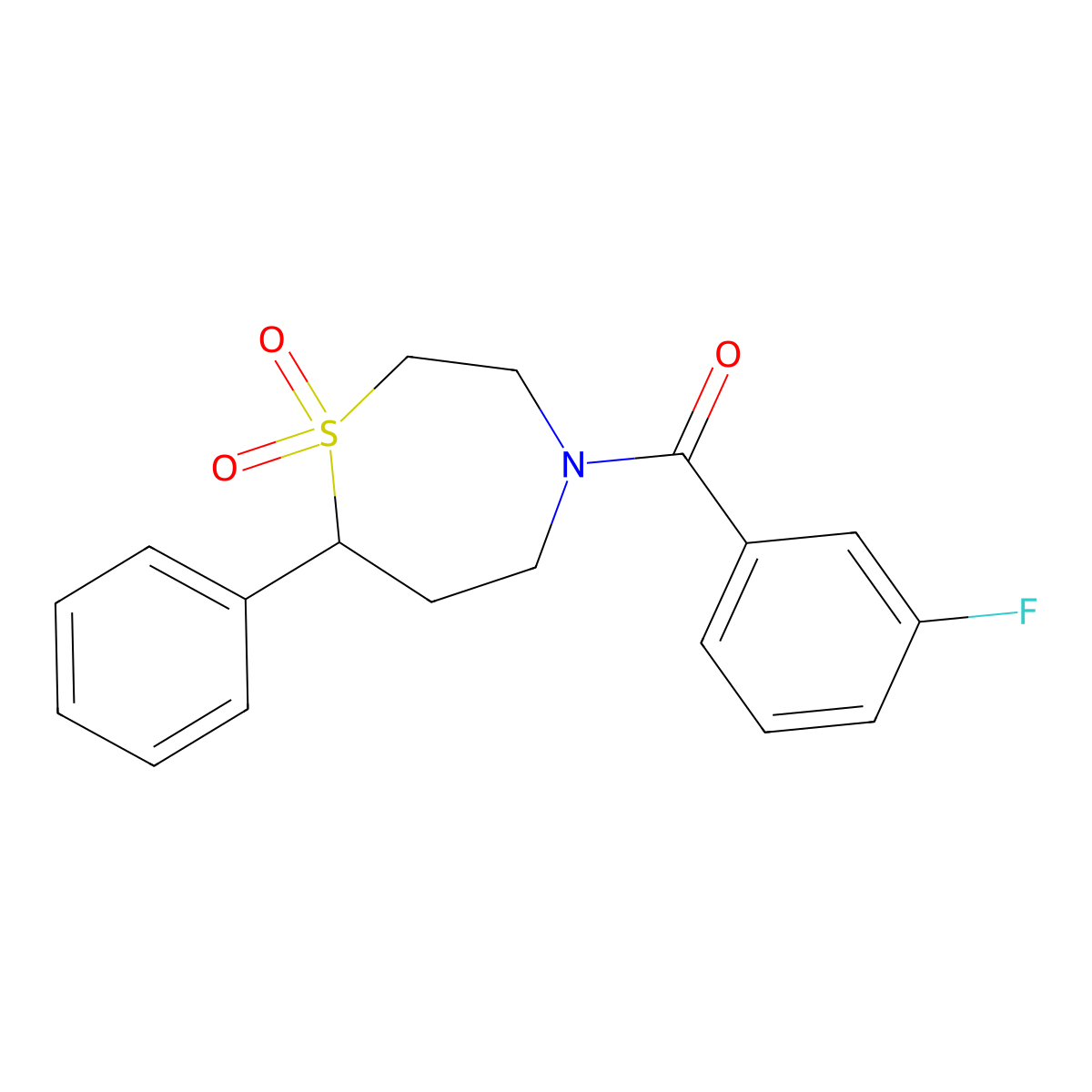 4-(3-Fluorobenzoyl)-7-phenyl-1lambda6,4-thiazepane-1,1-dione molecular structure, CAS 2034461-25-9