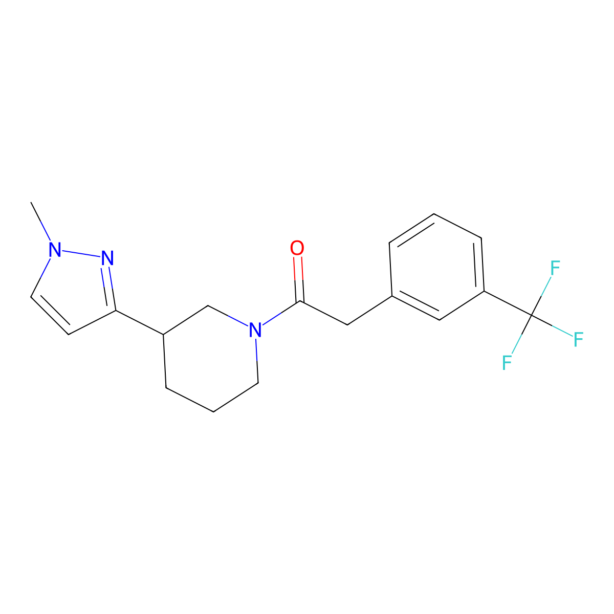 1-(3-(1-methyl-1H-pyrazol-3-yl)piperidin-1-yl)-2-(3-(trifluoromethyl)phenyl)ethanone molecular structure, CAS 2034461-27-1