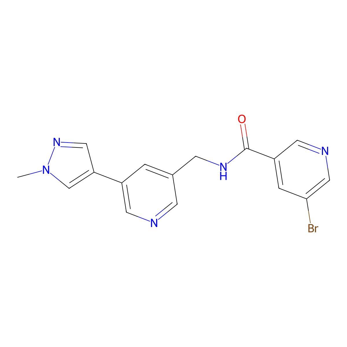 5-bromo-N-((5-(1-methyl-1H-pyrazol-4-yl)pyridin-3-yl)methyl)nicotinamide molecular structure, CAS 2034461-42-0