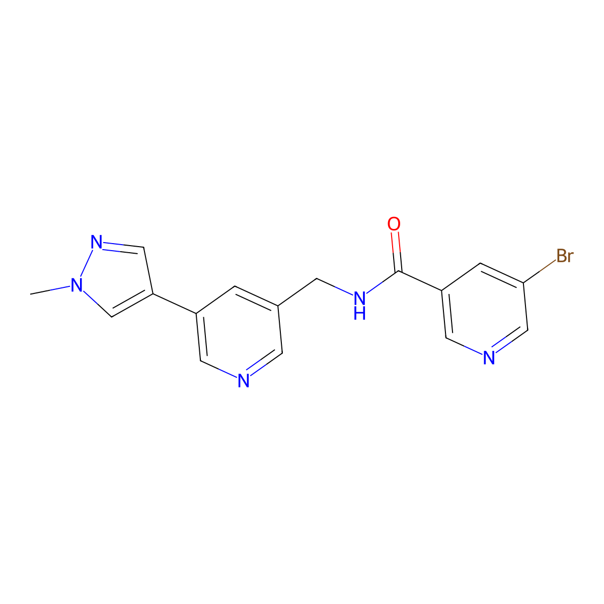 5-bromo-N-((5-(1-methyl-1H-pyrazol-4-yl)pyridin-3-yl)methyl)nicotinamide molecular structure, CAS 2034461-42-0