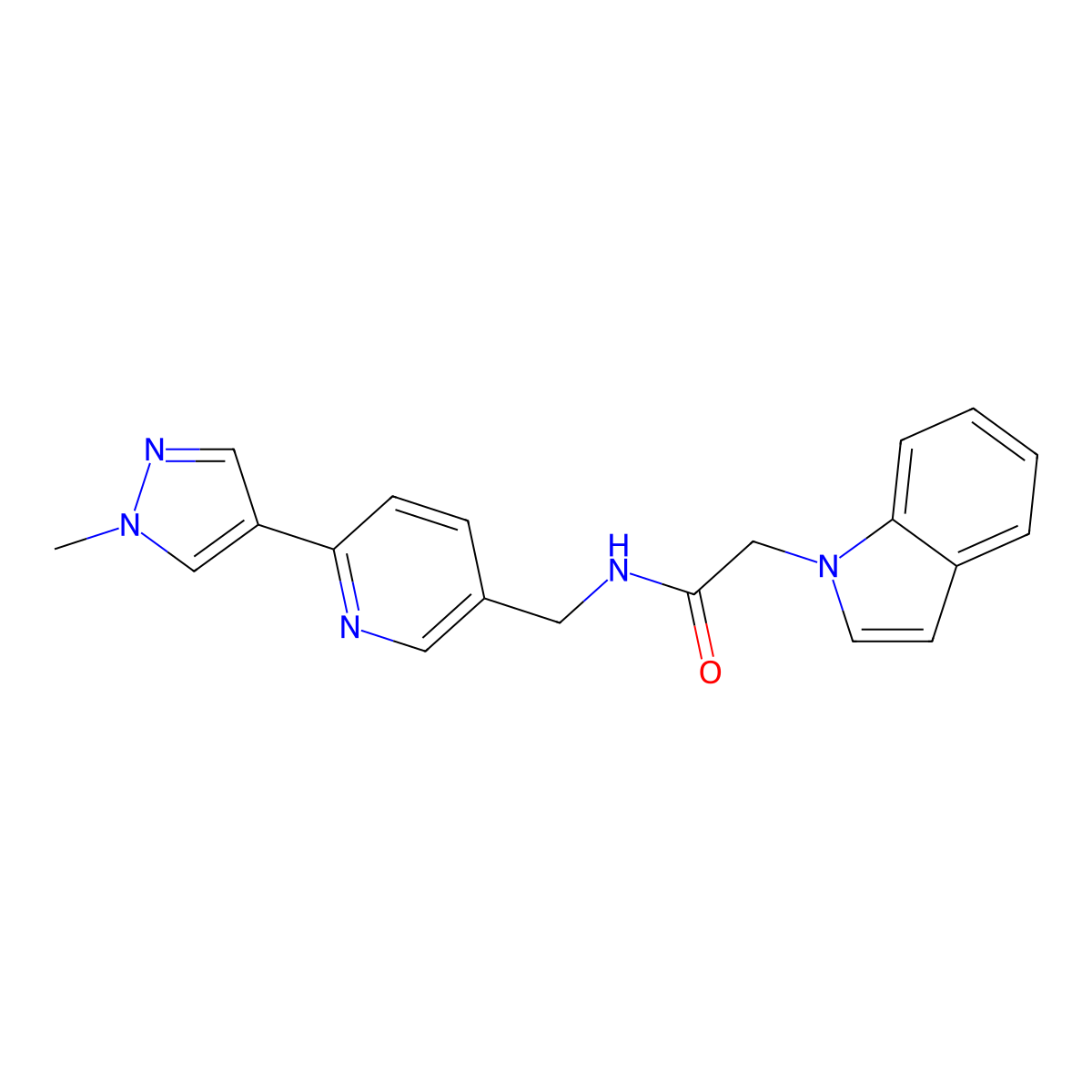 2-(1H-indol-1-yl)-N-((6-(1-methyl-1H-pyrazol-4-yl)pyridin-3-yl)methyl)acetamide molecular structure, CAS 2034461-48-6