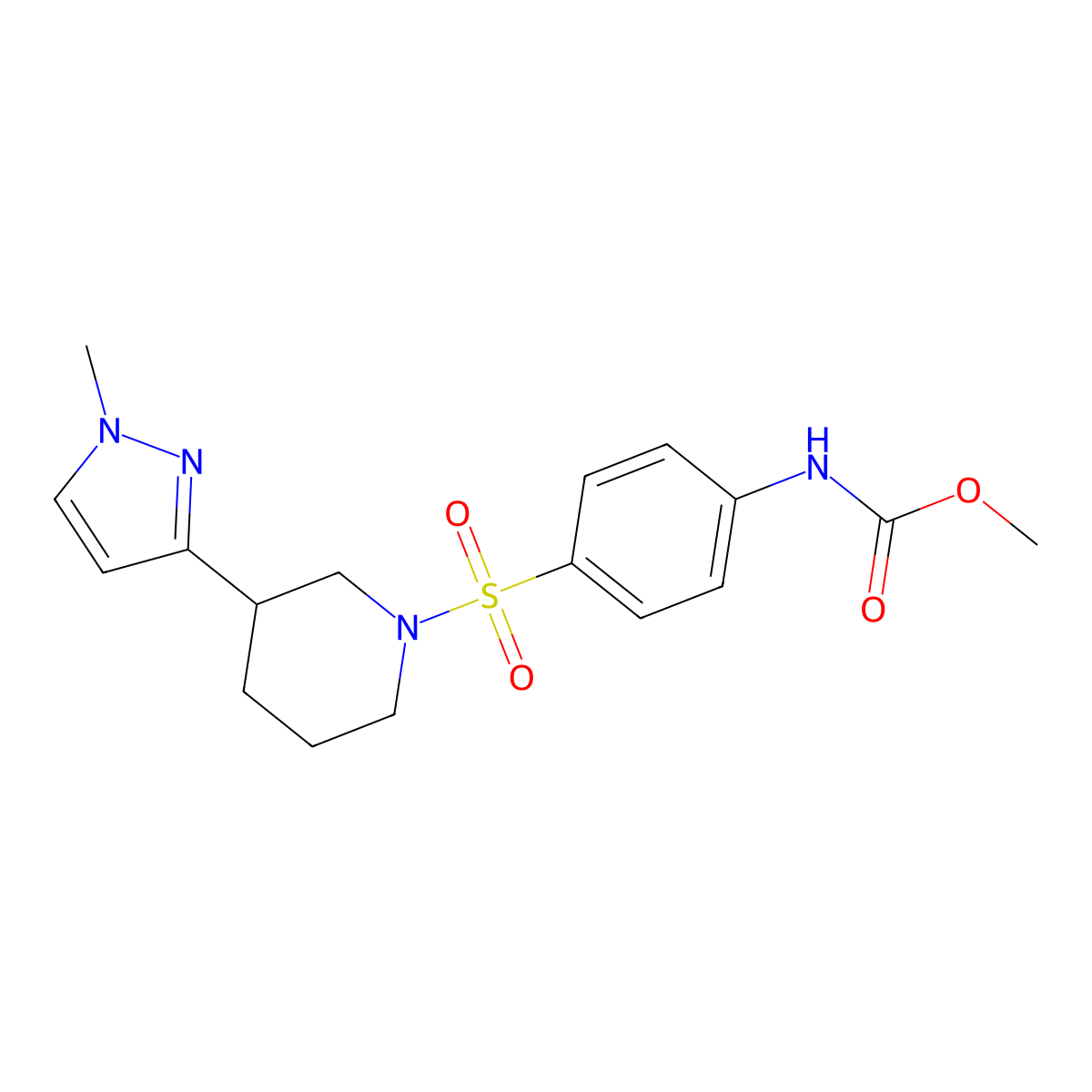 methyl (4-((3-(1-methyl-1H-pyrazol-3-yl)piperidin-1-yl)sulfonyl)phenyl)carbamate molecular structure, CAS 2034461-53-3
