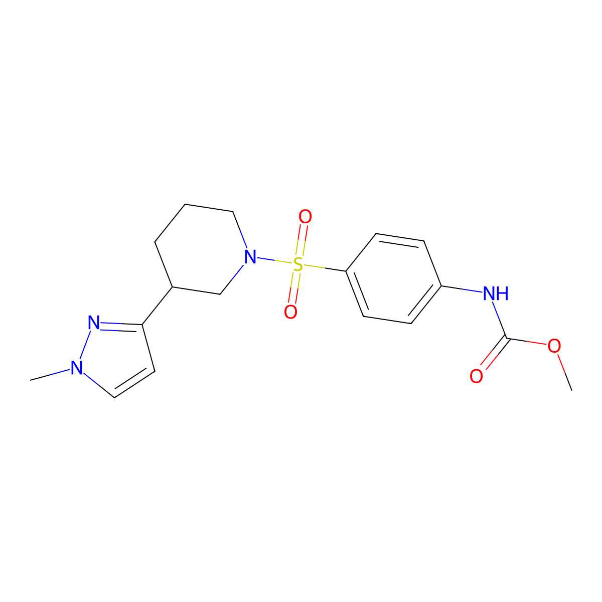 methyl (4-((3-(1-methyl-1H-pyrazol-3-yl)piperidin-1-yl)sulfonyl)phenyl)carbamate molecular structure, CAS 2034461-53-3