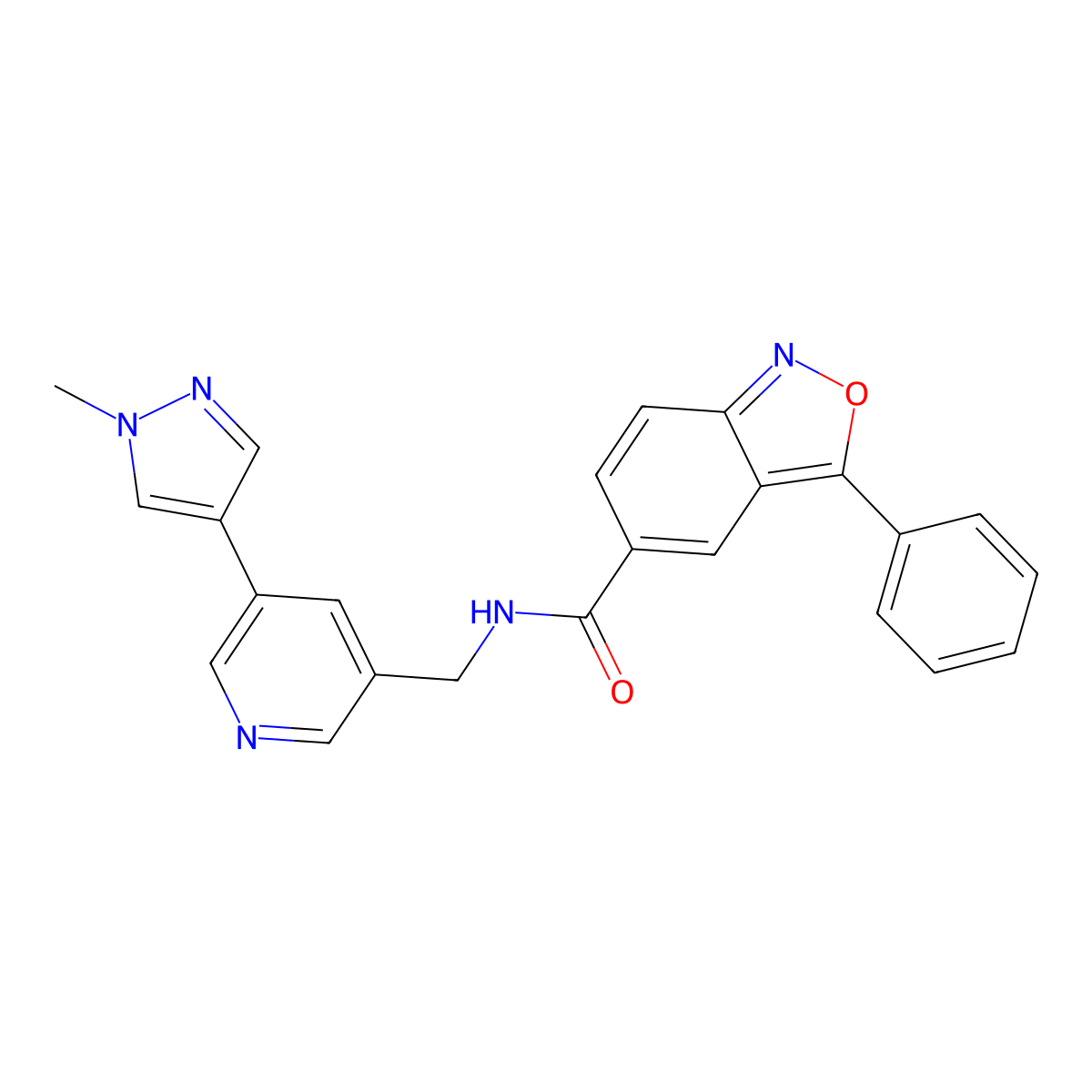 N-((5-(1-methyl-1H-pyrazol-4-yl)pyridin-3-yl)methyl)-3-phenylbenzo[c]isoxazole-5-carboxamide molecular structure, CAS 2034461-57-7