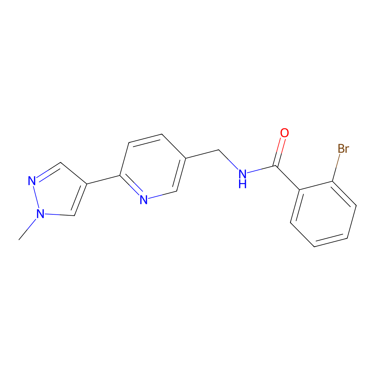 2-bromo-N-((6-(1-methyl-1H-pyrazol-4-yl)pyridin-3-yl)methyl)benzamide molecular structure, CAS 2034461-63-5