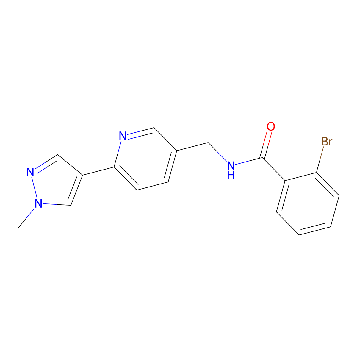 2-bromo-N-((6-(1-methyl-1H-pyrazol-4-yl)pyridin-3-yl)methyl)benzamide molecular structure, CAS 2034461-63-5