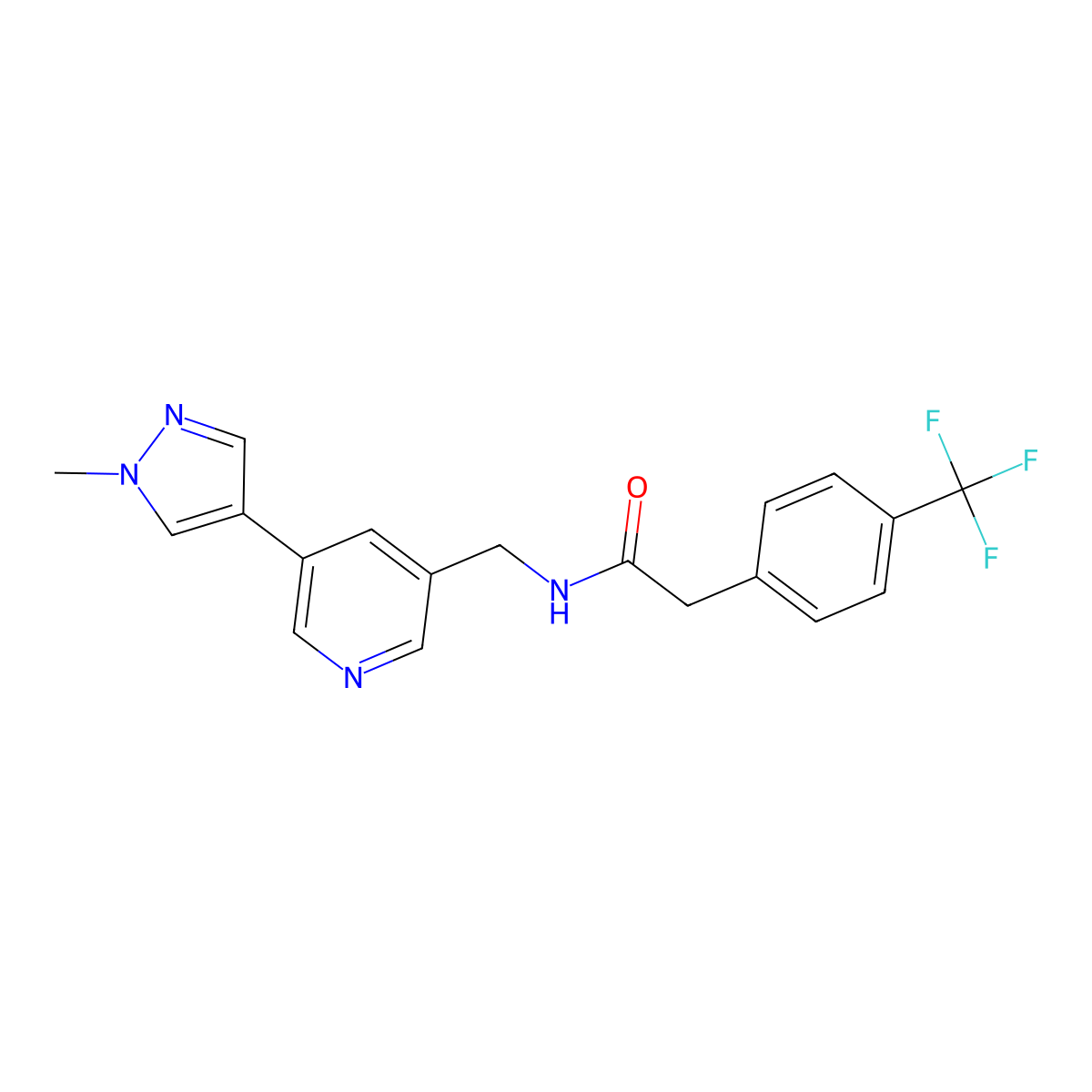 N-{[5-(1-methyl-1H-pyrazol-4-yl)pyridin-3-yl]methyl}-2-[4-(trifluoromethyl)phenyl]acetamide molecular structure, CAS 2034461-74-8