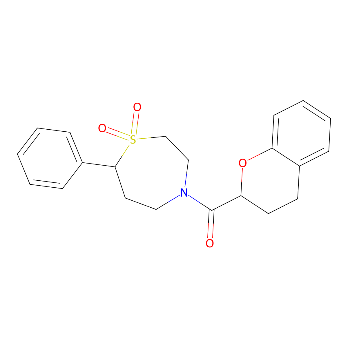 Chroman-2-yl(1,1-dioxido-7-phenyl-1,4-thiazepan-4-yl)methanone molecular structure, CAS 2034461-76-0