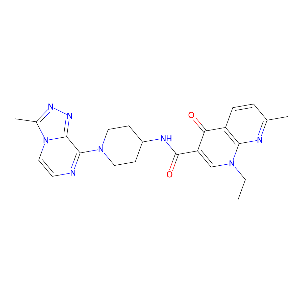 1-ethyl-7-methyl-N-(1-{3-methyl-[1,2,4]triazolo[4,3-a]pyrazin-8-yl}piperidin-4-yl)-4-oxo-1,4-dihydro-1,8-naphthyridine-3-carboxamide molecular structure, CAS 2034461-78-2