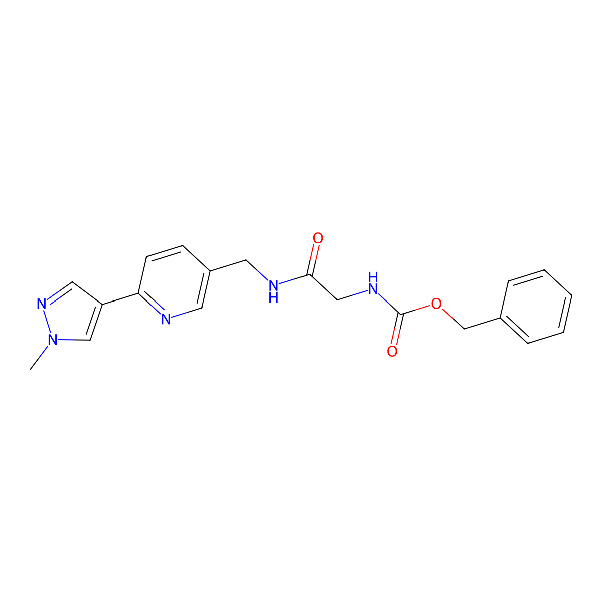 benzyl (2-(((6-(1-methyl-1H-pyrazol-4-yl)pyridin-3-yl)methyl)amino)-2-oxoethyl)carbamate molecular structure, CAS 2034461-79-3
