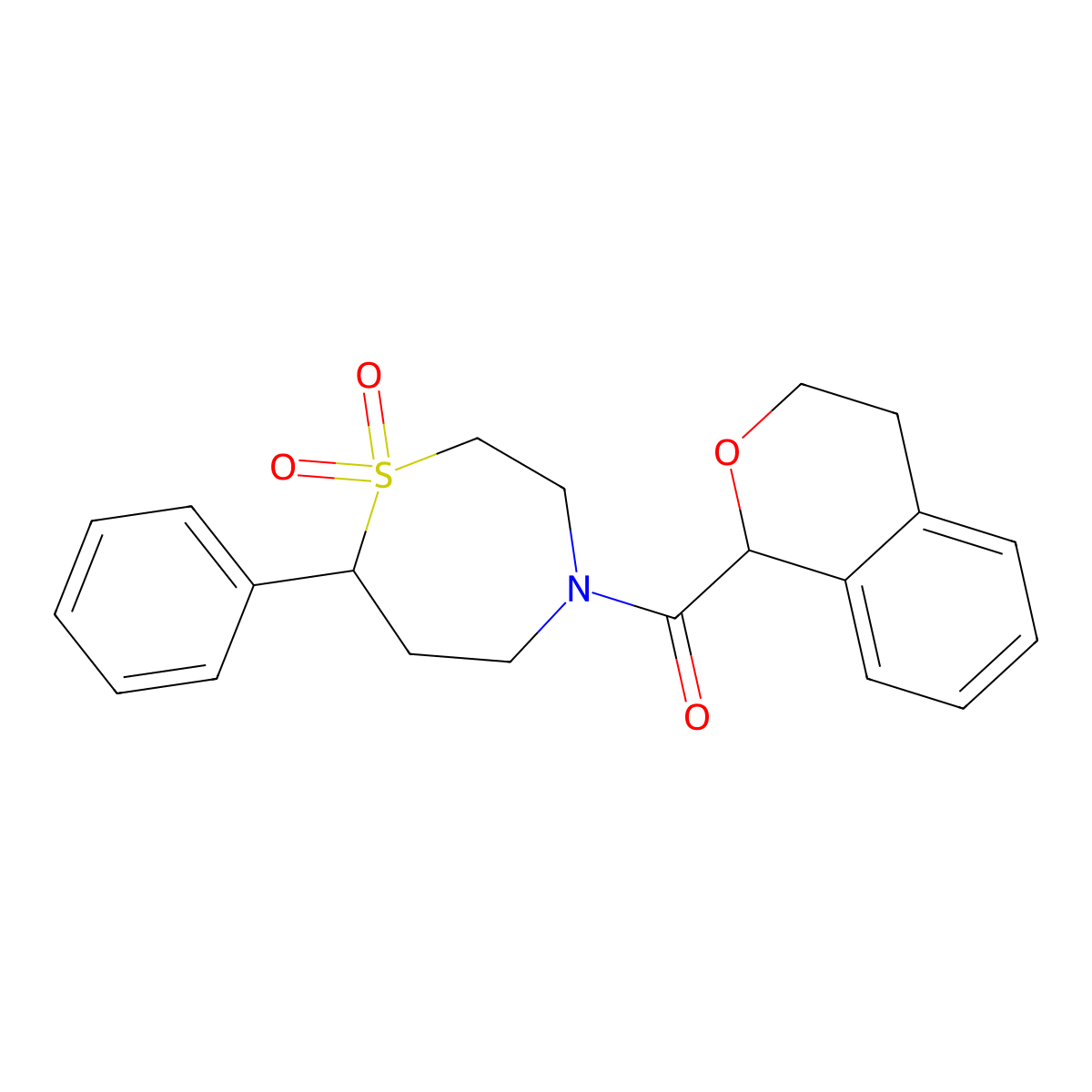 (1,1-Dioxido-7-phenyl-1,4-thiazepan-4-yl)(isochroman-1-yl)methanone molecular structure, CAS 2034461-87-3