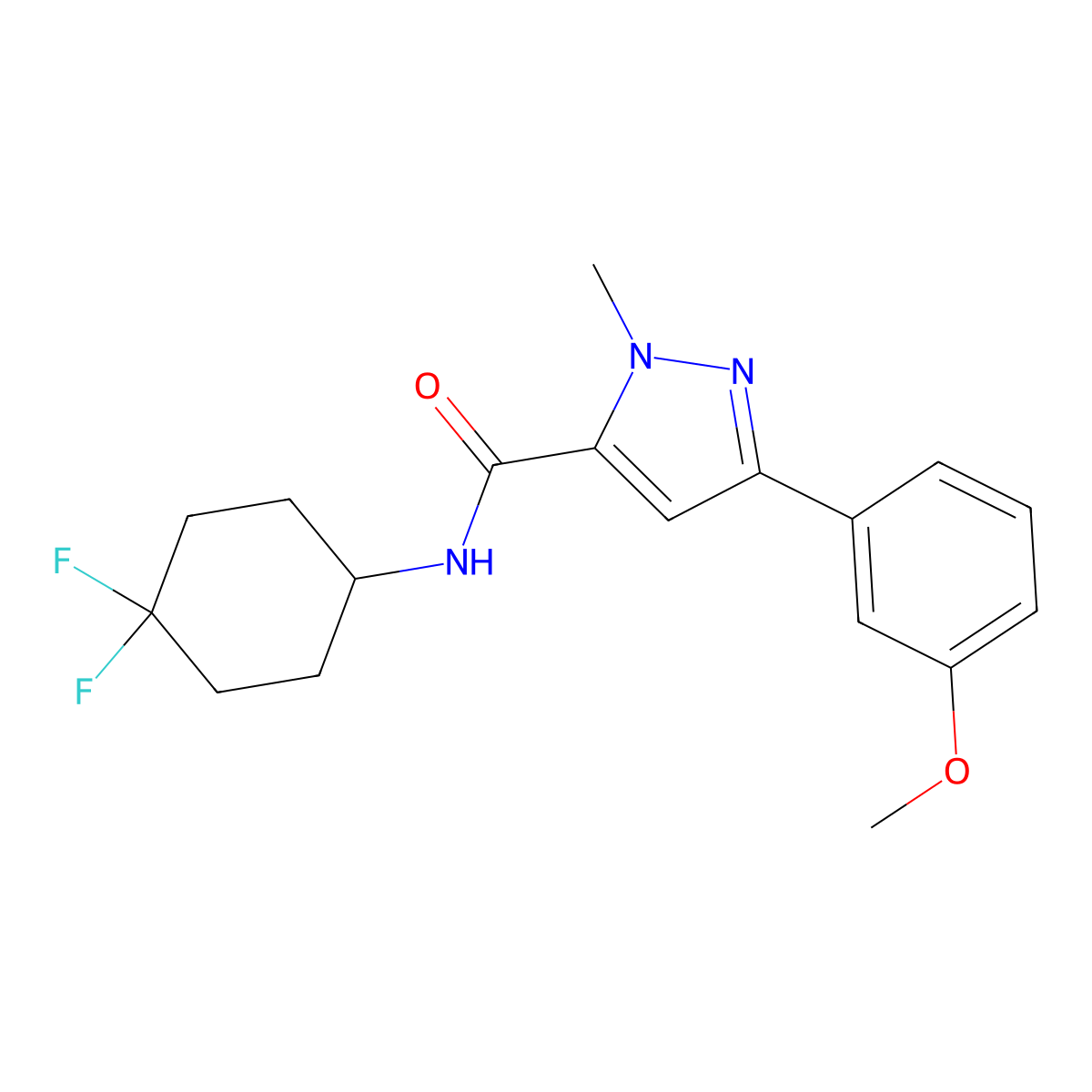 N-(4,4-difluorocyclohexyl)-3-(3-methoxyphenyl)-1-methyl-1H-pyrazole-5-carboxamide molecular structure, CAS 2034461-88-4