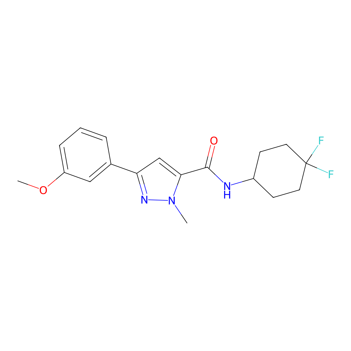 N-(4,4-difluorocyclohexyl)-3-(3-methoxyphenyl)-1-methyl-1H-pyrazole-5-carboxamide molecular structure, CAS 2034461-88-4