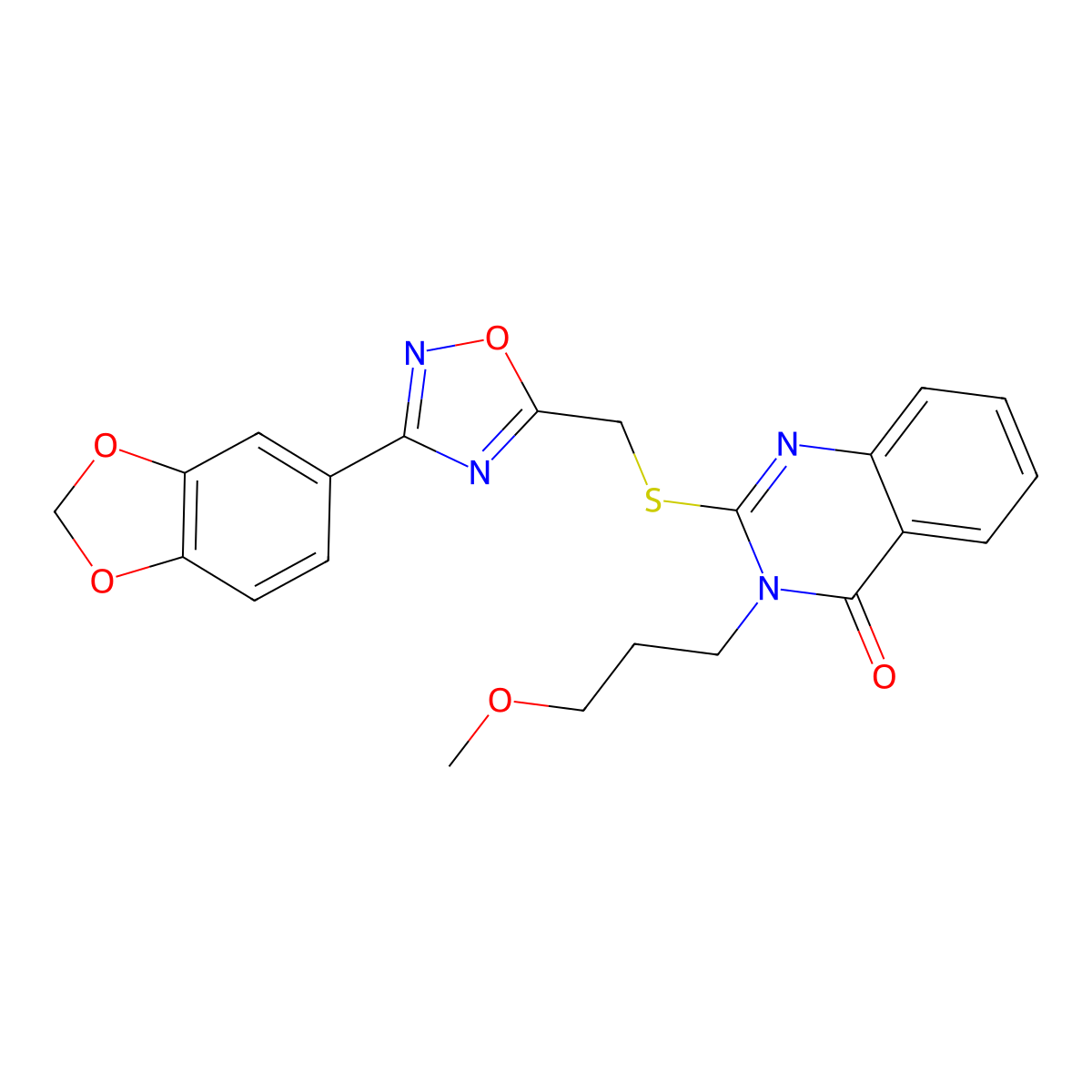 2-(((3-(benzo[d][1,3]dioxol-5-yl)-1,2,4-oxadiazol-5-yl)methyl)thio)-3-(3-methoxypropyl)quinazolin-4(3H)-one molecular structure, CAS 2034461-89-5