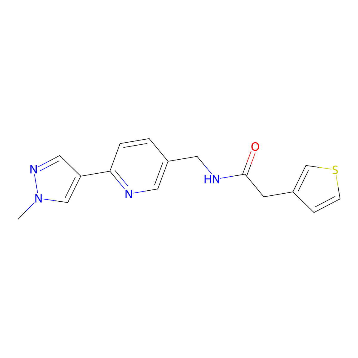 N-((6-(1-methyl-1H-pyrazol-4-yl)pyridin-3-yl)methyl)-2-(thiophen-3-yl)acetamide molecular structure, CAS 2034461-91-9