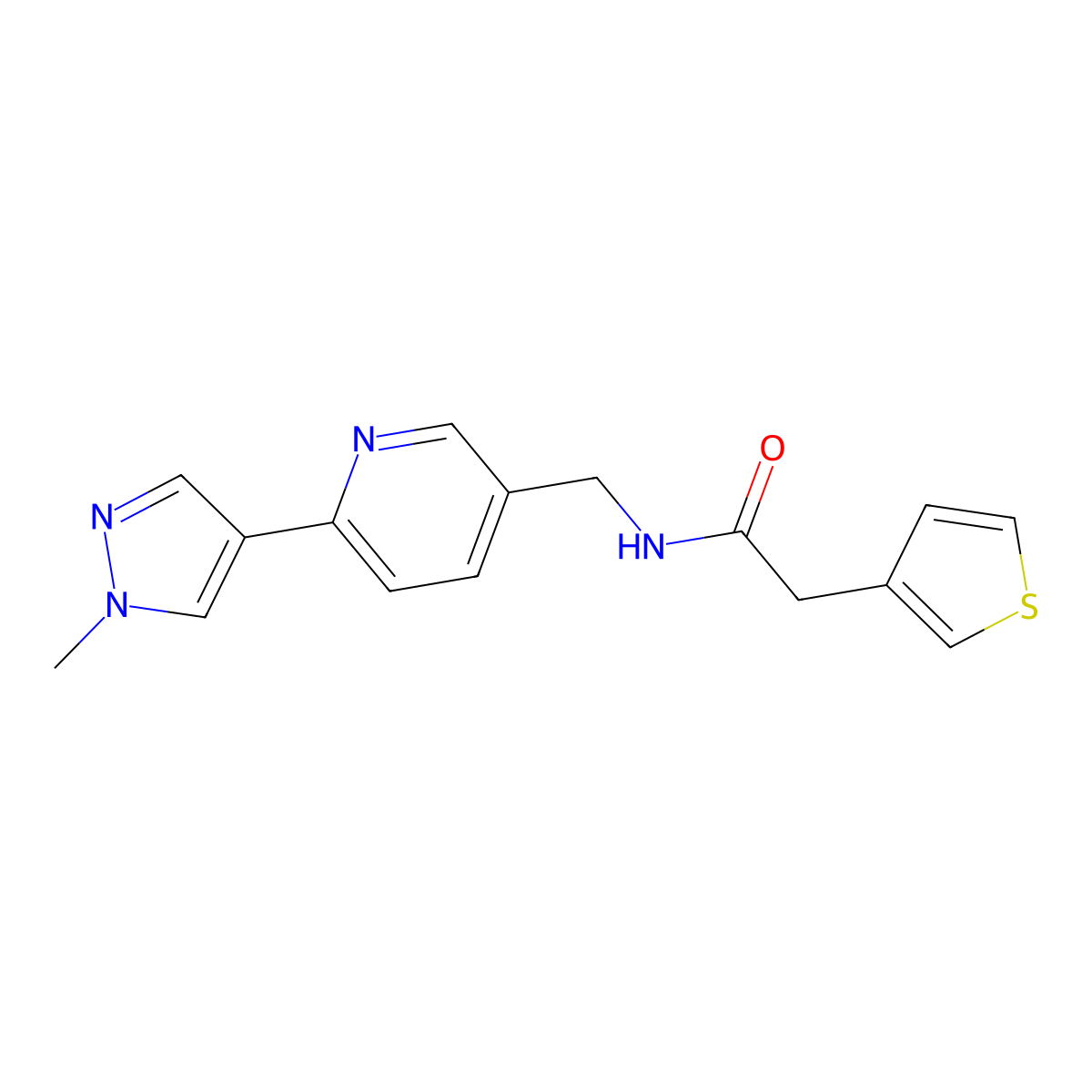 N-((6-(1-methyl-1H-pyrazol-4-yl)pyridin-3-yl)methyl)-2-(thiophen-3-yl)acetamide molecular structure, CAS 2034461-91-9