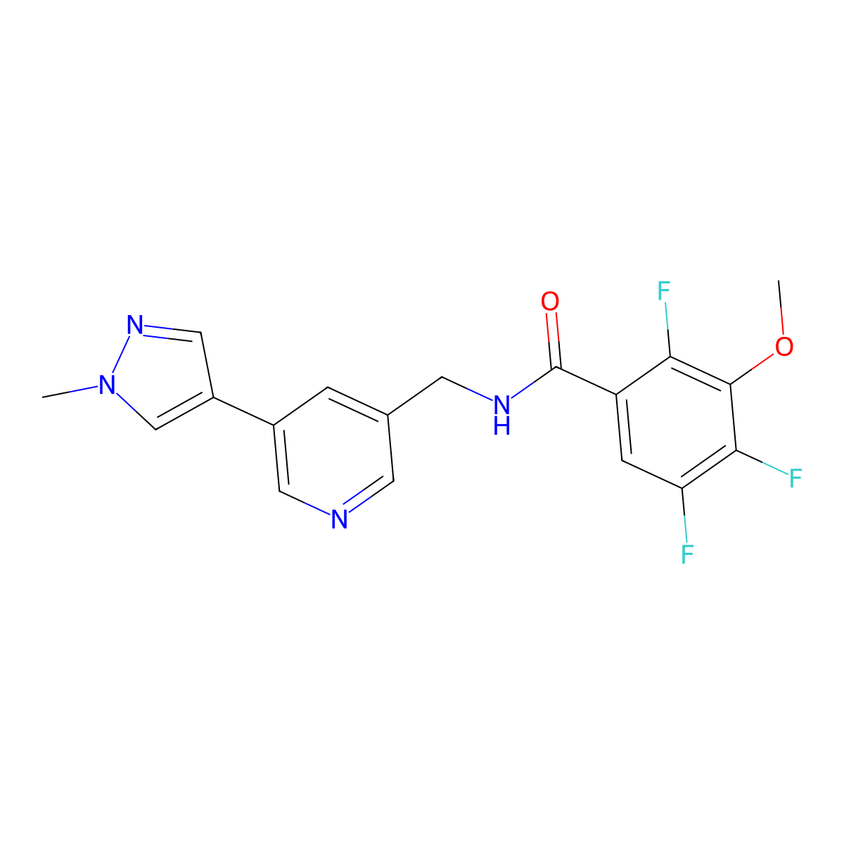 2,4,5-trifluoro-3-methoxy-N-((5-(1-methyl-1H-pyrazol-4-yl)pyridin-3-yl)methyl)benzamide molecular structure, CAS 2034461-96-4