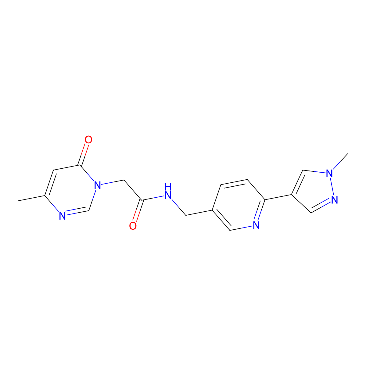 N-((6-(1-methyl-1H-pyrazol-4-yl)pyridin-3-yl)methyl)-2-(4-methyl-6-oxopyrimidin-1(6H)-yl)acetamide molecular structure, CAS 2034461-98-6