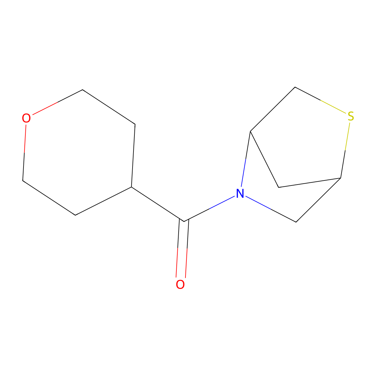 2-thia-5-azabicyclo[2.2.1]heptan-5-yl(tetrahydro-2H-pyran-4-yl)methanone molecular structure, CAS 2034462-01-4