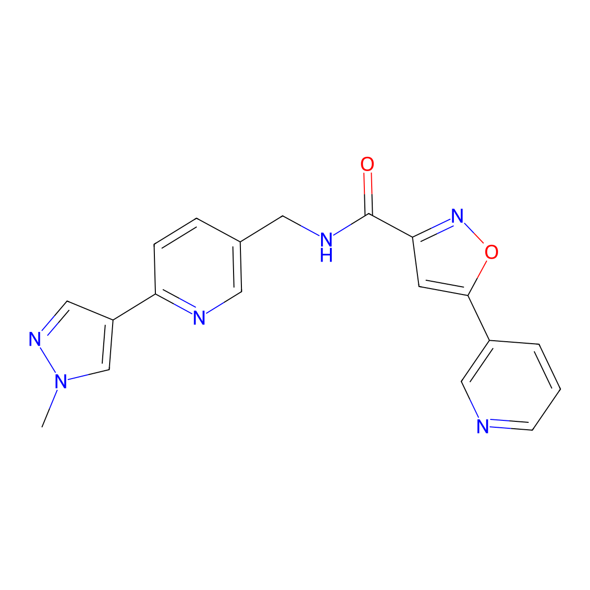 N-((6-(1-methyl-1H-pyrazol-4-yl)pyridin-3-yl)methyl)-5-(pyridin-3-yl)isoxazole-3-carboxamide molecular structure, CAS 2034462-03-6