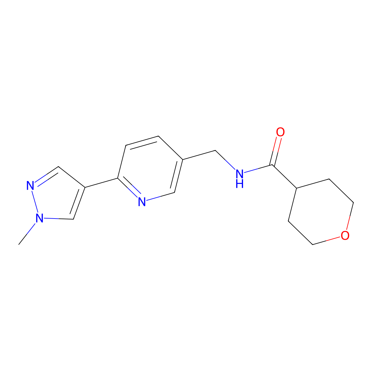 N-{[6-(1-methyl-1H-pyrazol-4-yl)pyridin-3-yl]methyl}oxane-4-carboxamide molecular structure, CAS 2034462-10-5