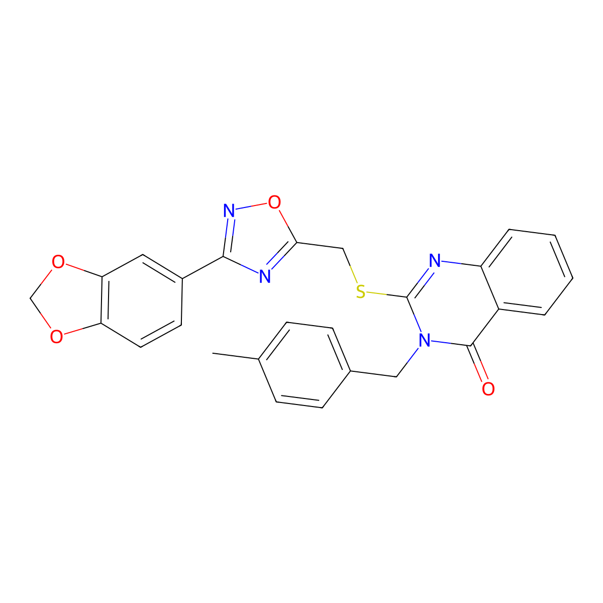 2-(((3-(benzo[d][1,3]dioxol-5-yl)-1,2,4-oxadiazol-5-yl)methyl)thio)-3-(4-methylbenzyl)quinazolin-4(3H)-one molecular structure, CAS 2034462-13-8