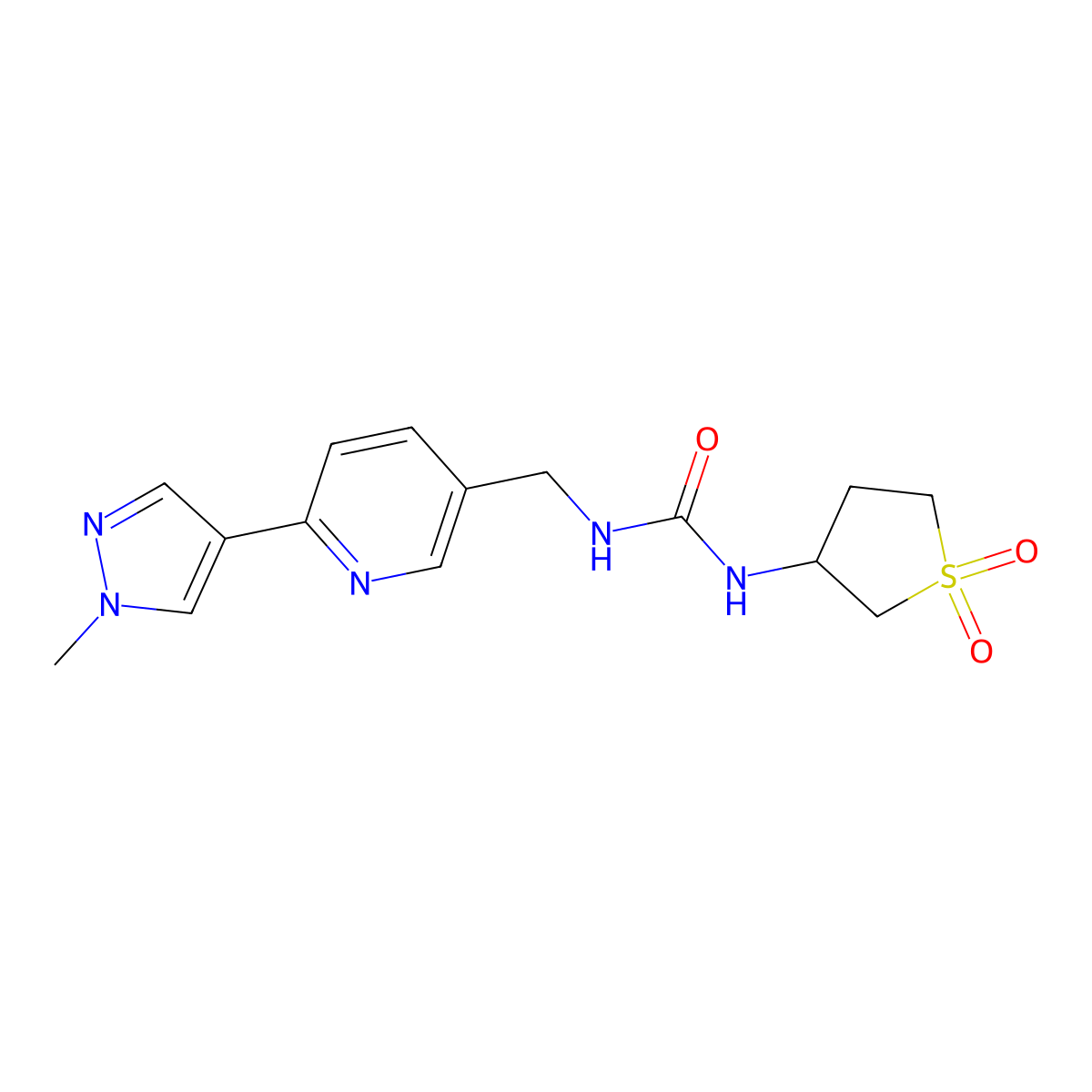 3-(1,1-dioxo-1lambda6-thiolan-3-yl)-1-{[6-(1-methyl-1H-pyrazol-4-yl)pyridin-3-yl]methyl}urea molecular structure, CAS 2034462-16-1