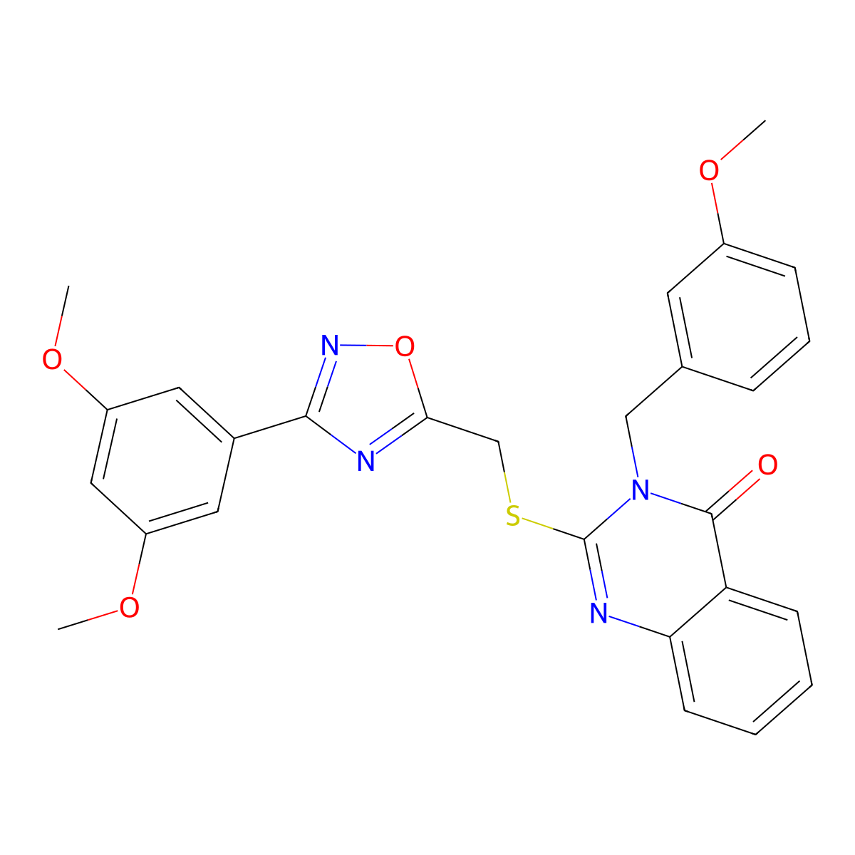 2-(((3-(3,5-dimethoxyphenyl)-1,2,4-oxadiazol-5-yl)methyl)thio)-3-(3-methoxybenzyl)quinazolin-4(3H)-one molecular structure, CAS 2034462-19-4