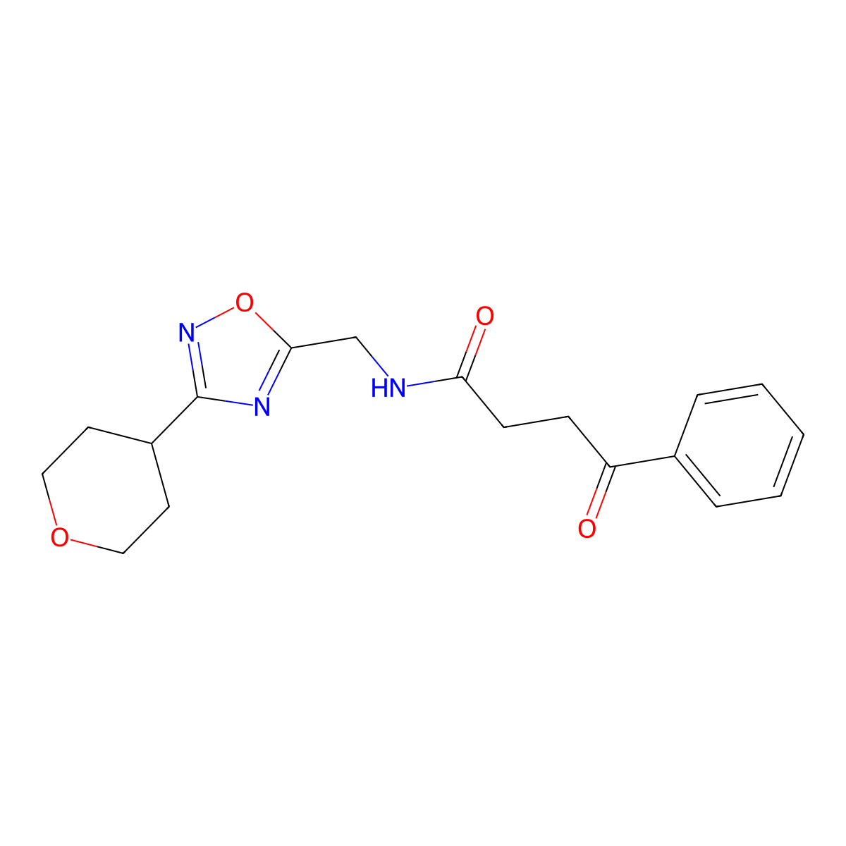 4-oxo-4-phenyl-N-((3-(tetrahydro-2H-pyran-4-yl)-1,2,4-oxadiazol-5-yl)methyl)butanamide molecular structure, CAS 2034462-20-7