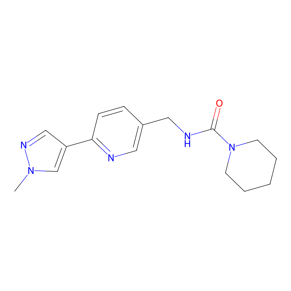 N-{[6-(1-methyl-1H-pyrazol-4-yl)pyridin-3-yl]methyl}piperidine-1-carboxamide molecular structure, CAS 2034462-23-0