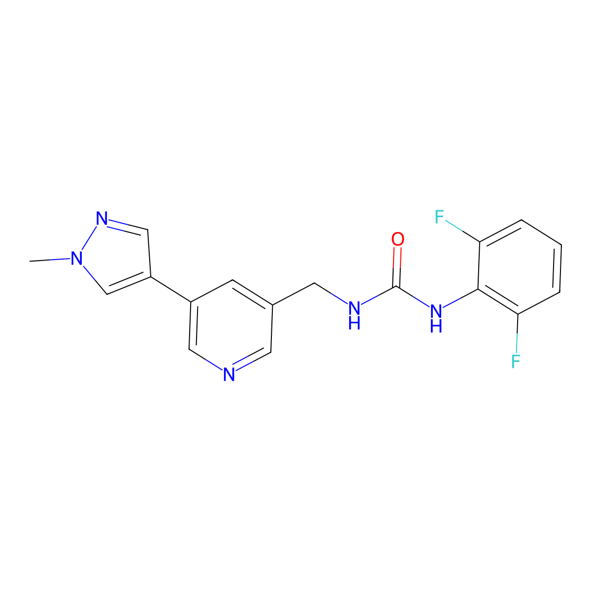 1-(2,6-difluorophenyl)-3-((5-(1-methyl-1H-pyrazol-4-yl)pyridin-3-yl)methyl)urea molecular structure, CAS 2034462-33-2