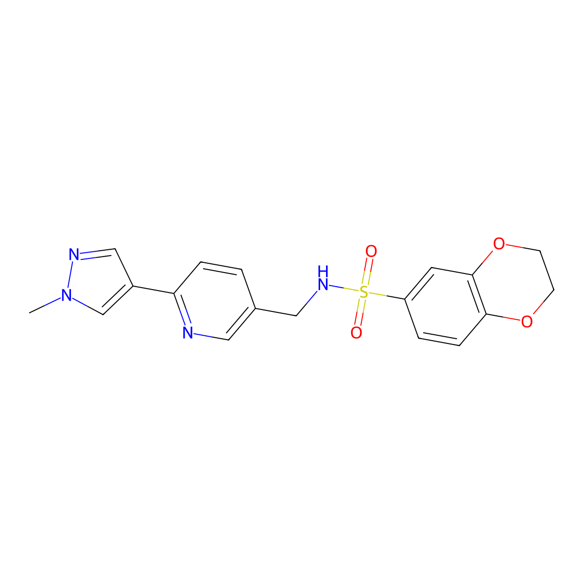 N-{[6-(1-methyl-1H-pyrazol-4-yl)pyridin-3-yl]methyl}-2,3-dihydro-1,4-benzodioxine-6-sulfonamide molecular structure, CAS 2034462-34-3