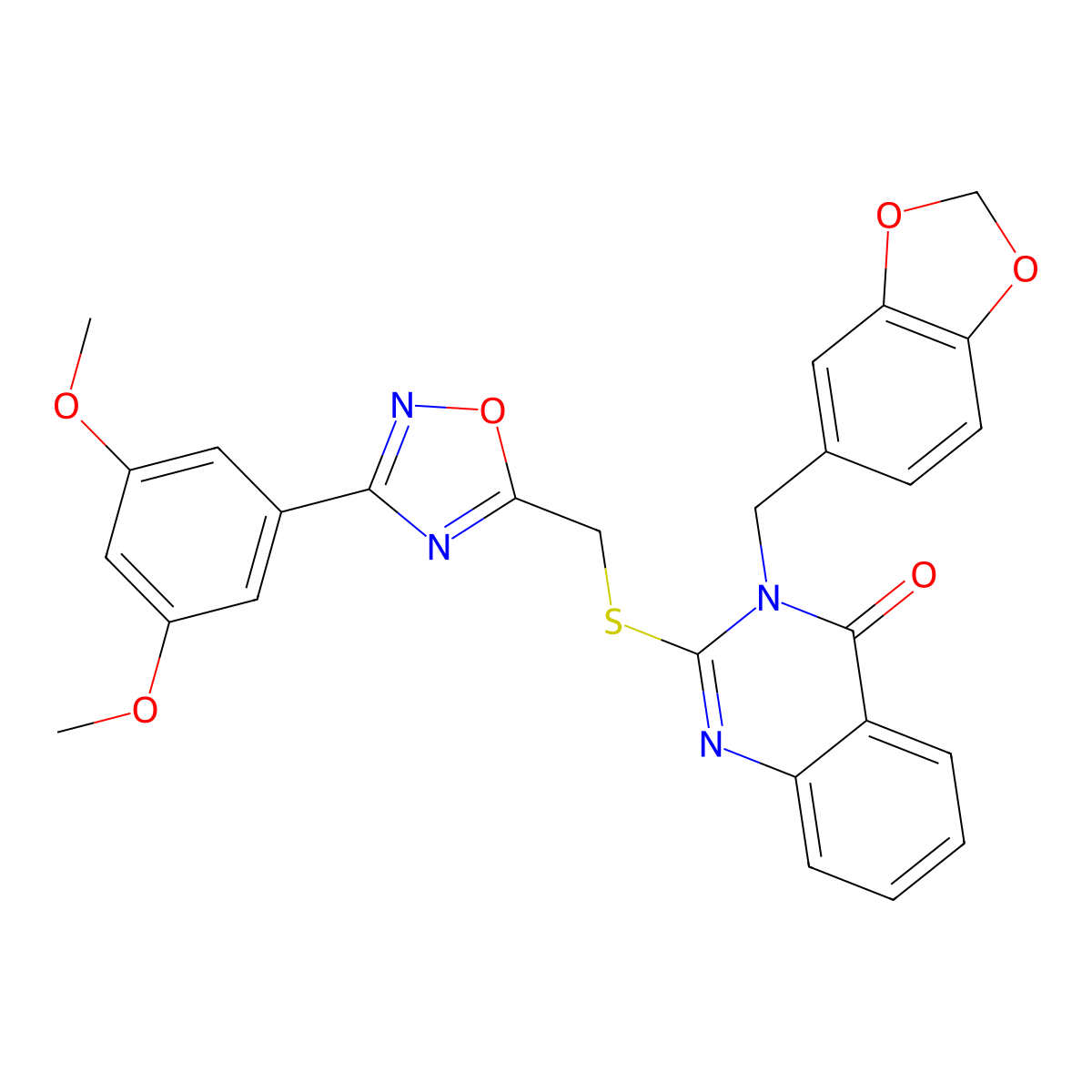 3-(benzo[d][1,3]dioxol-5-ylmethyl)-2-(((3-(3,5-dimethoxyphenyl)-1,2,4-oxadiazol-5-yl)methyl)thio)quinazolin-4(3H)-one molecular structure, CAS 2034462-35-4