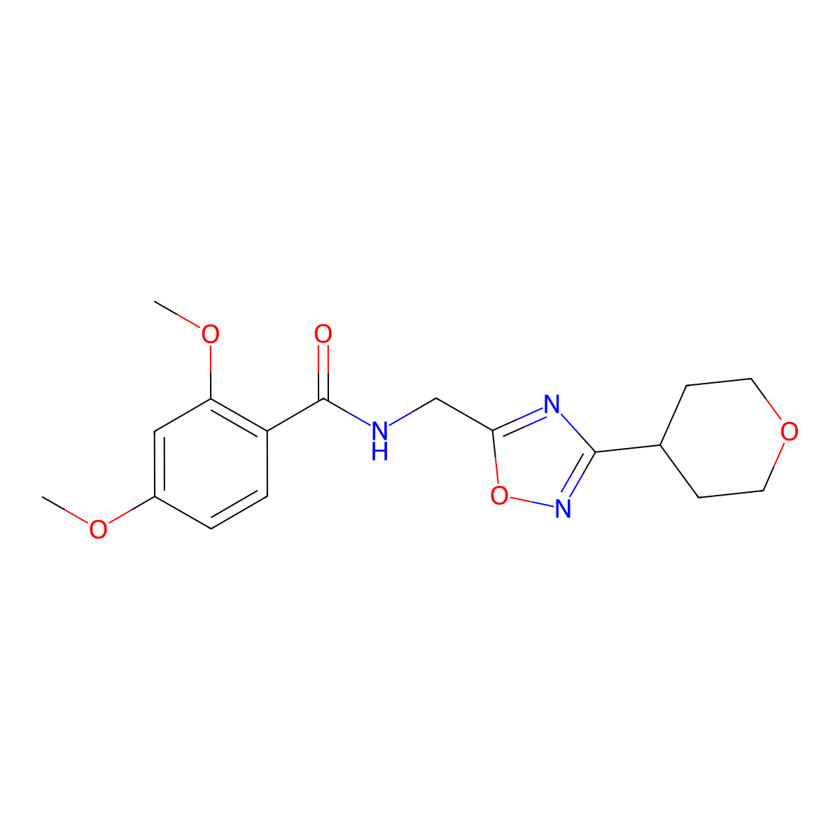 2,4-dimethoxy-N-((3-(tetrahydro-2H-pyran-4-yl)-1,2,4-oxadiazol-5-yl)methyl)benzamide molecular structure, CAS 2034462-37-6