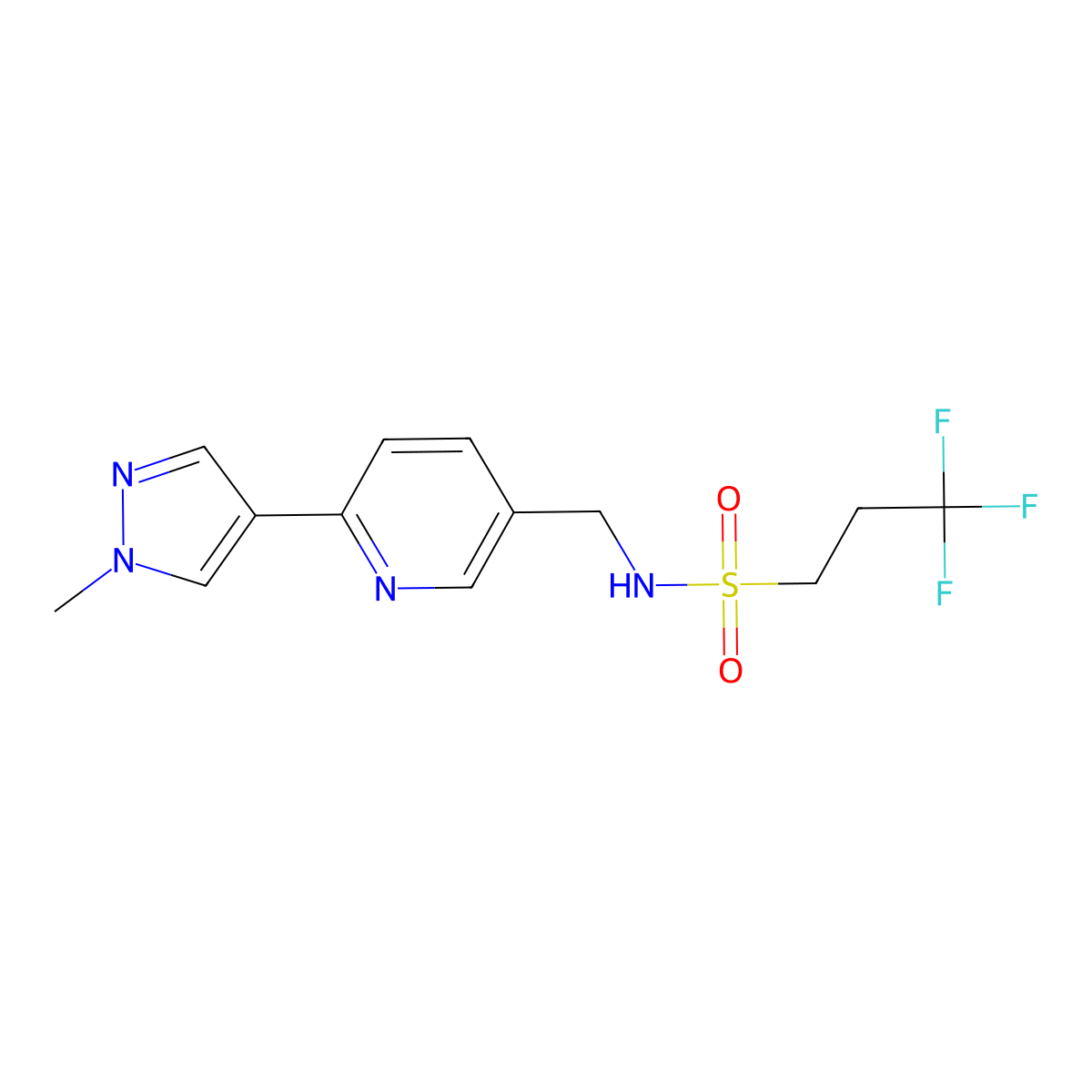 3,3,3-trifluoro-N-{[6-(1-methyl-1H-pyrazol-4-yl)pyridin-3-yl]methyl}propane-1-sulfonamide molecular structure, CAS 2034462-43-4
