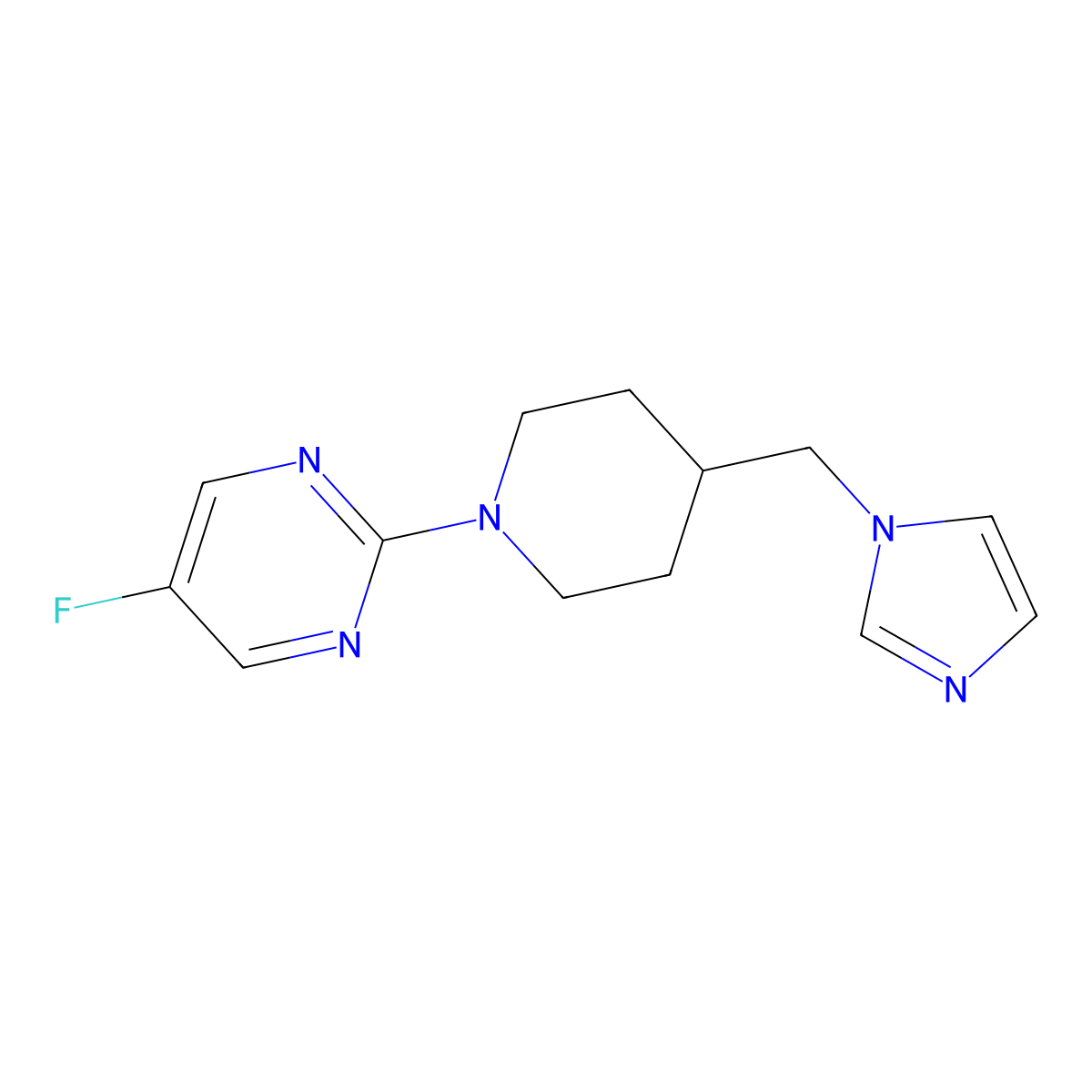 2-(4-((1H-imidazol-1-yl)methyl)piperidin-1-yl)-5-fluoropyrimidine molecular structure, CAS 2034462-49-0