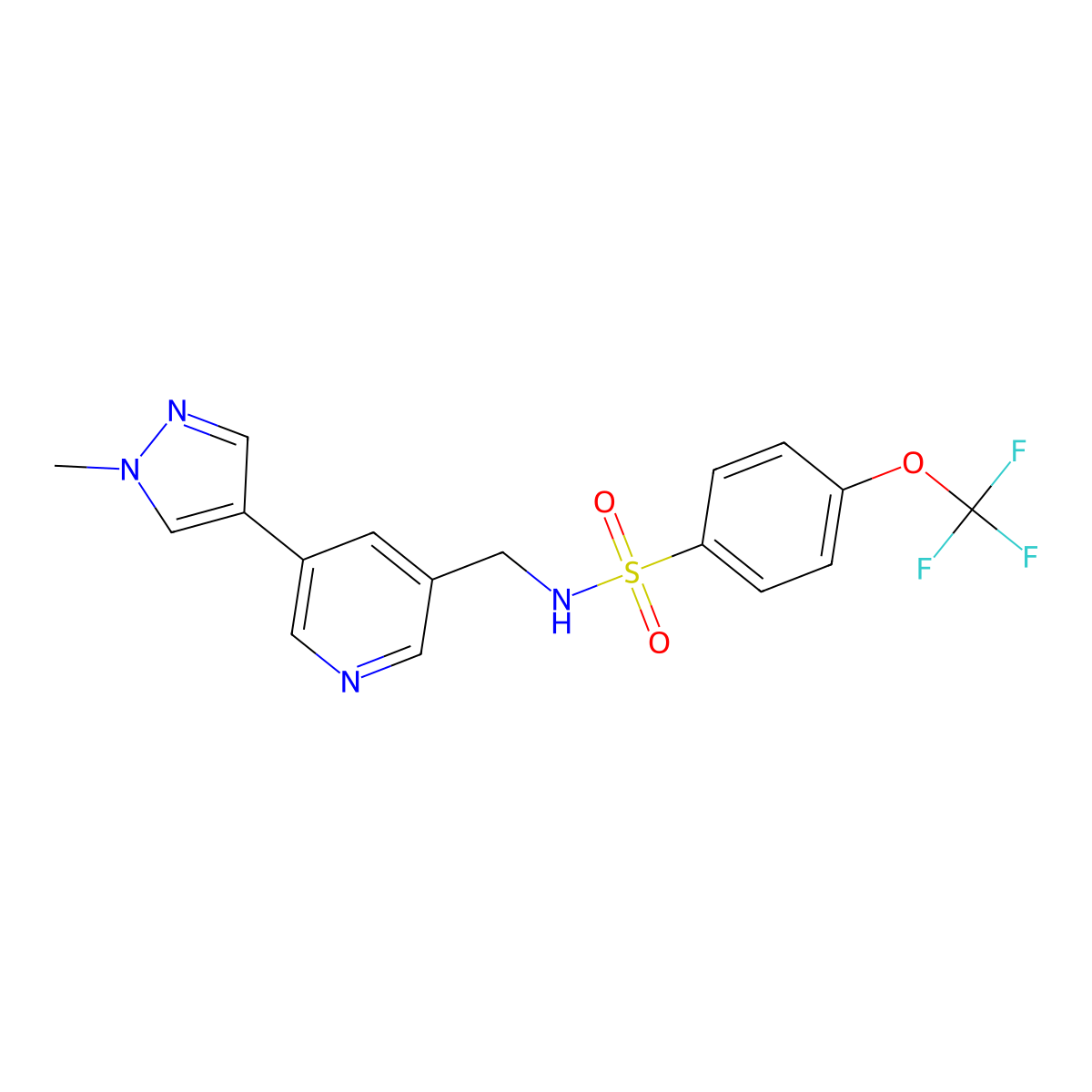 N-((5-(1-methyl-1H-pyrazol-4-yl)pyridin-3-yl)methyl)-4-(trifluoromethoxy)benzenesulfonamide molecular structure, CAS 2034462-51-4