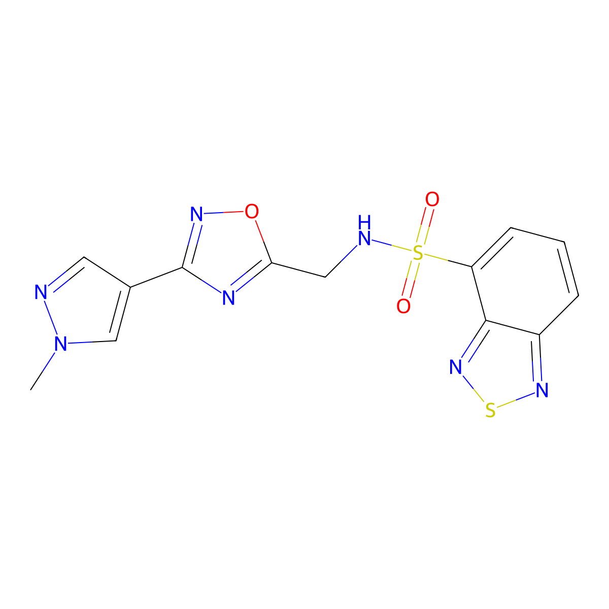 N-((3-(1-methyl-1H-pyrazol-4-yl)-1,2,4-oxadiazol-5-yl)methyl)benzo[c][1,2,5]thiadiazole-4-sulfonamide molecular structure, CAS 2034462-64-9