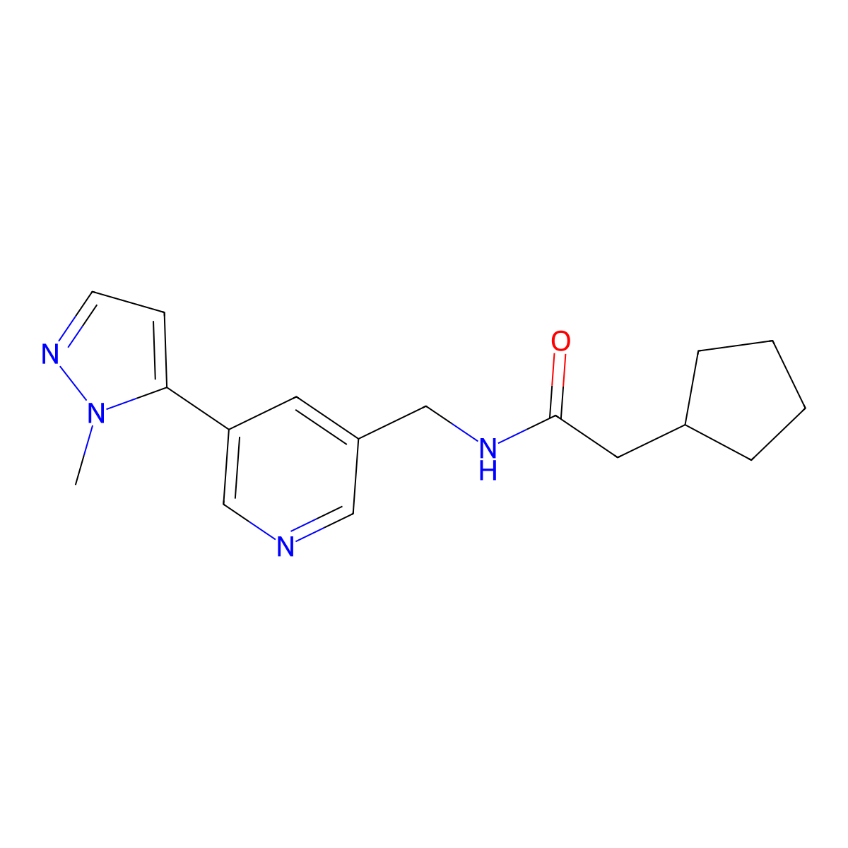 2-cyclopentyl-N-((5-(1-methyl-1H-pyrazol-5-yl)pyridin-3-yl)methyl)acetamide molecular structure, CAS 2034462-67-2