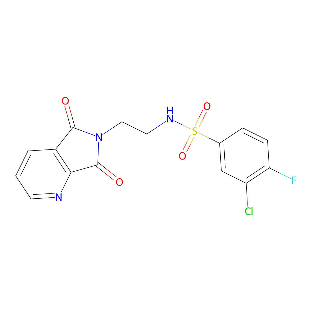 3-chloro-N-(2-(5,7-dioxo-5H-pyrrolo[3,4-b]pyridin-6(7H)-yl)ethyl)-4-fluorobenzenesulfonamide molecular structure, CAS 2034462-79-6