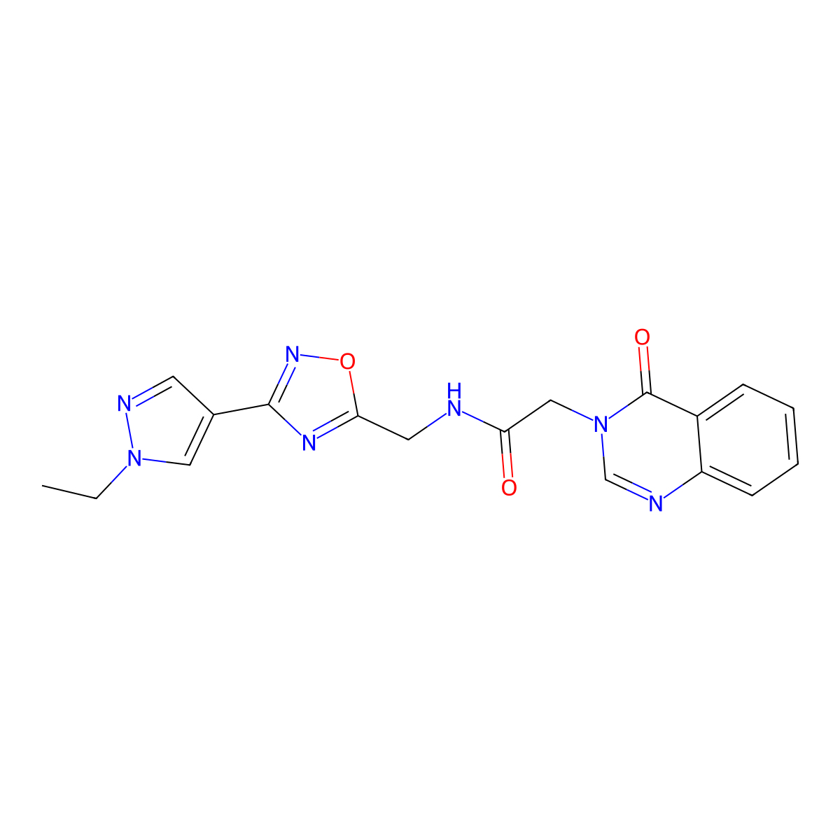 N-((3-(1-ethyl-1H-pyrazol-4-yl)-1,2,4-oxadiazol-5-yl)methyl)-2-(4-oxoquinazolin-3(4H)-yl)acetamide molecular structure, CAS 2034462-83-2