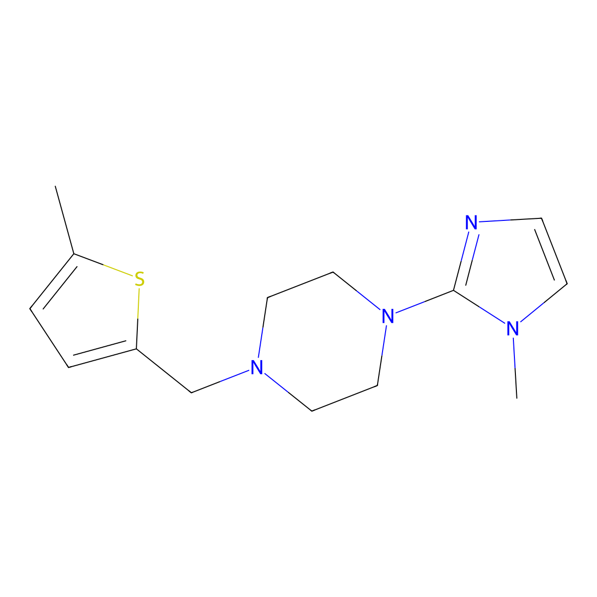 1-(1-methyl-1H-imidazol-2-yl)-4-[(5-methylthiophen-2-yl)methyl]piperazine molecular structure, CAS 2034462-87-6