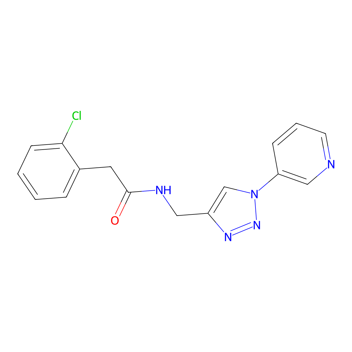 2-(2-chlorophenyl)-N-{[1-(pyridin-3-yl)-1H-1,2,3-triazol-4-yl]methyl}acetamide molecular structure, CAS 2034462-89-8